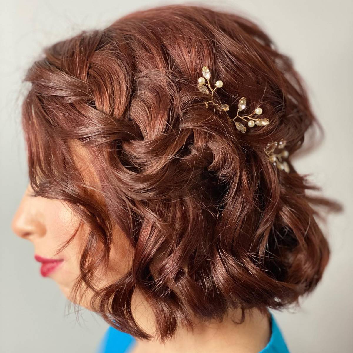 Elegant subtle braid on short wedding hair