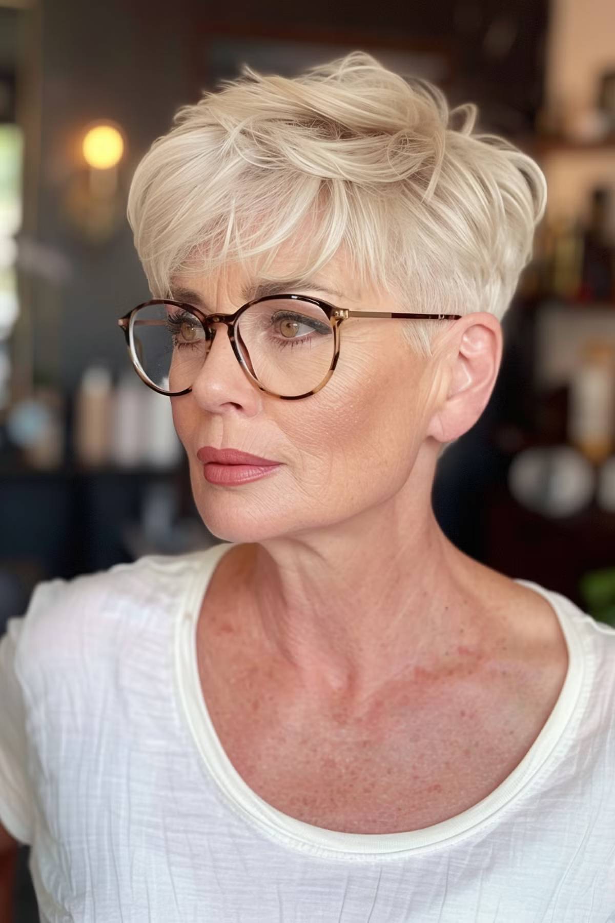 Elegant tapered pixie for mature women with glasses