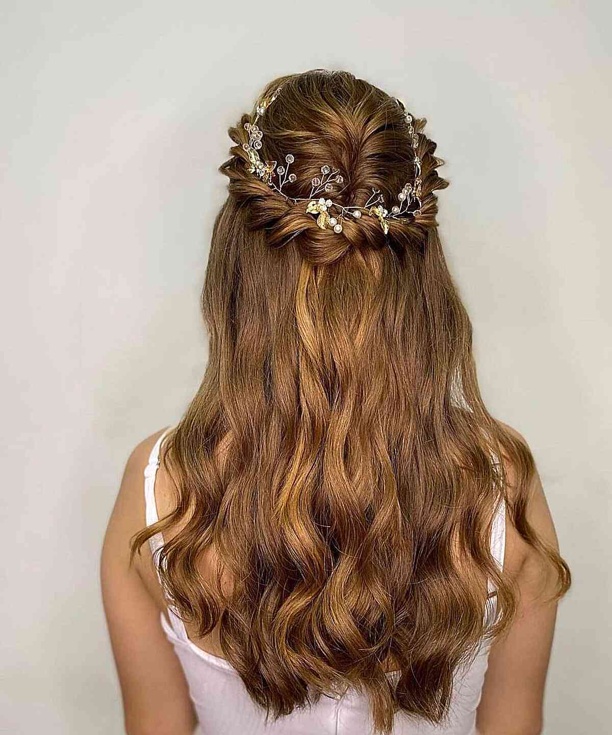 Elegant Twisted Halo Braid for Half-Down Style for Prom