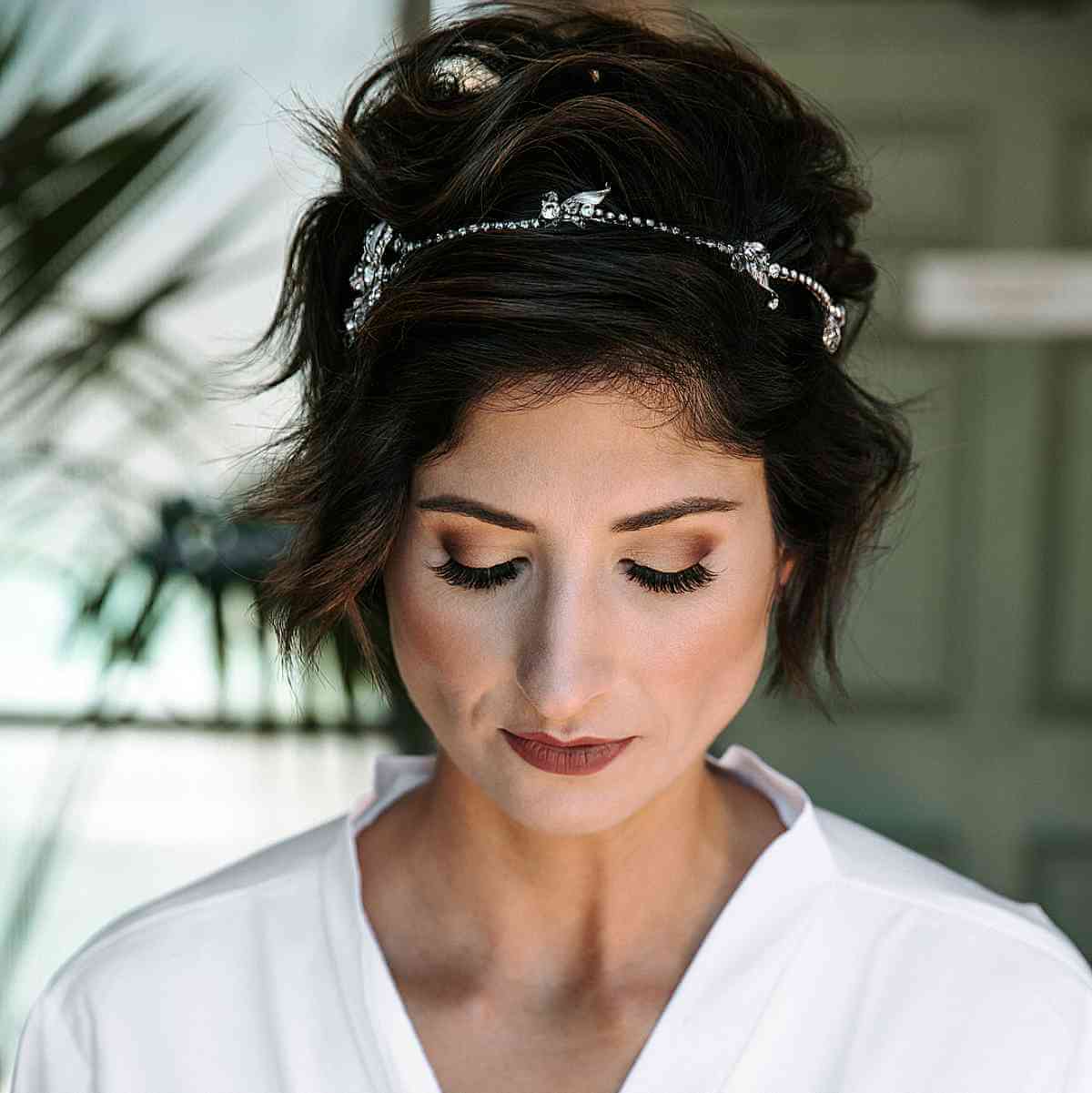 Short Elegant Updo with Wedding Accessories