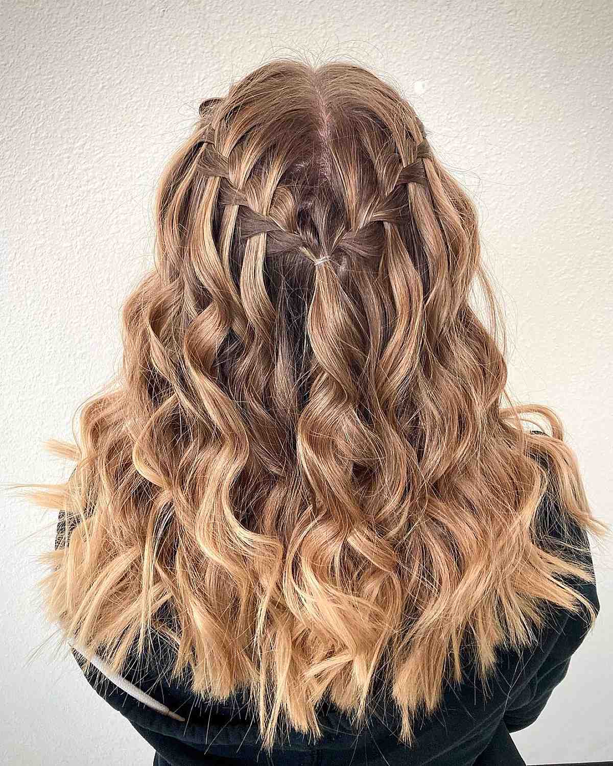 Elegant Waterfall Braid with Curls and Waves
