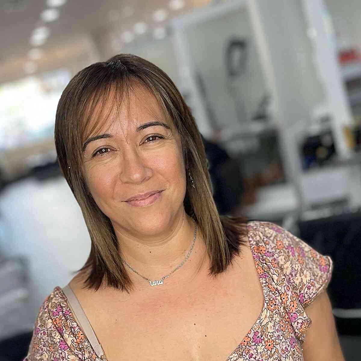 Elegant Waterfall Fringe for Women Aged 40 with straight medium-length, thin hair