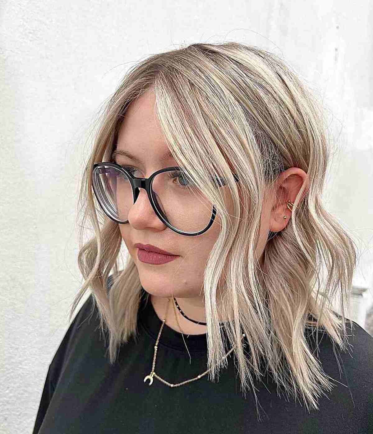 Stylish Waves With Glasses at Shoulder-Length