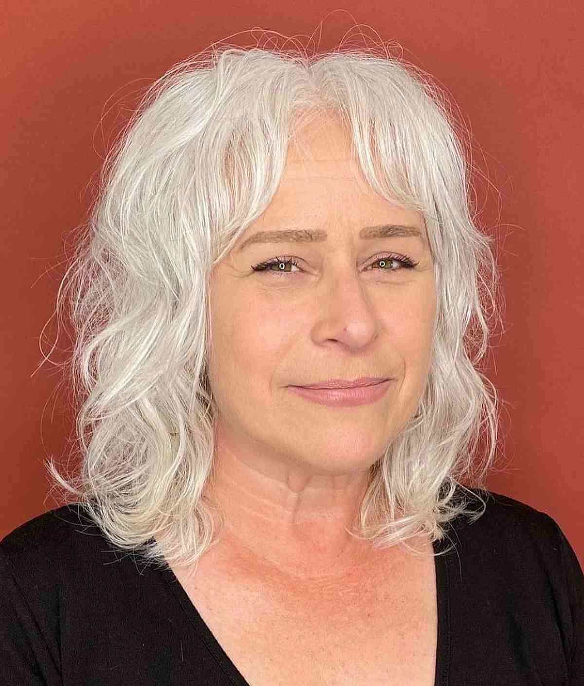 Elegant White Shag Hairstyle for Older Ladies