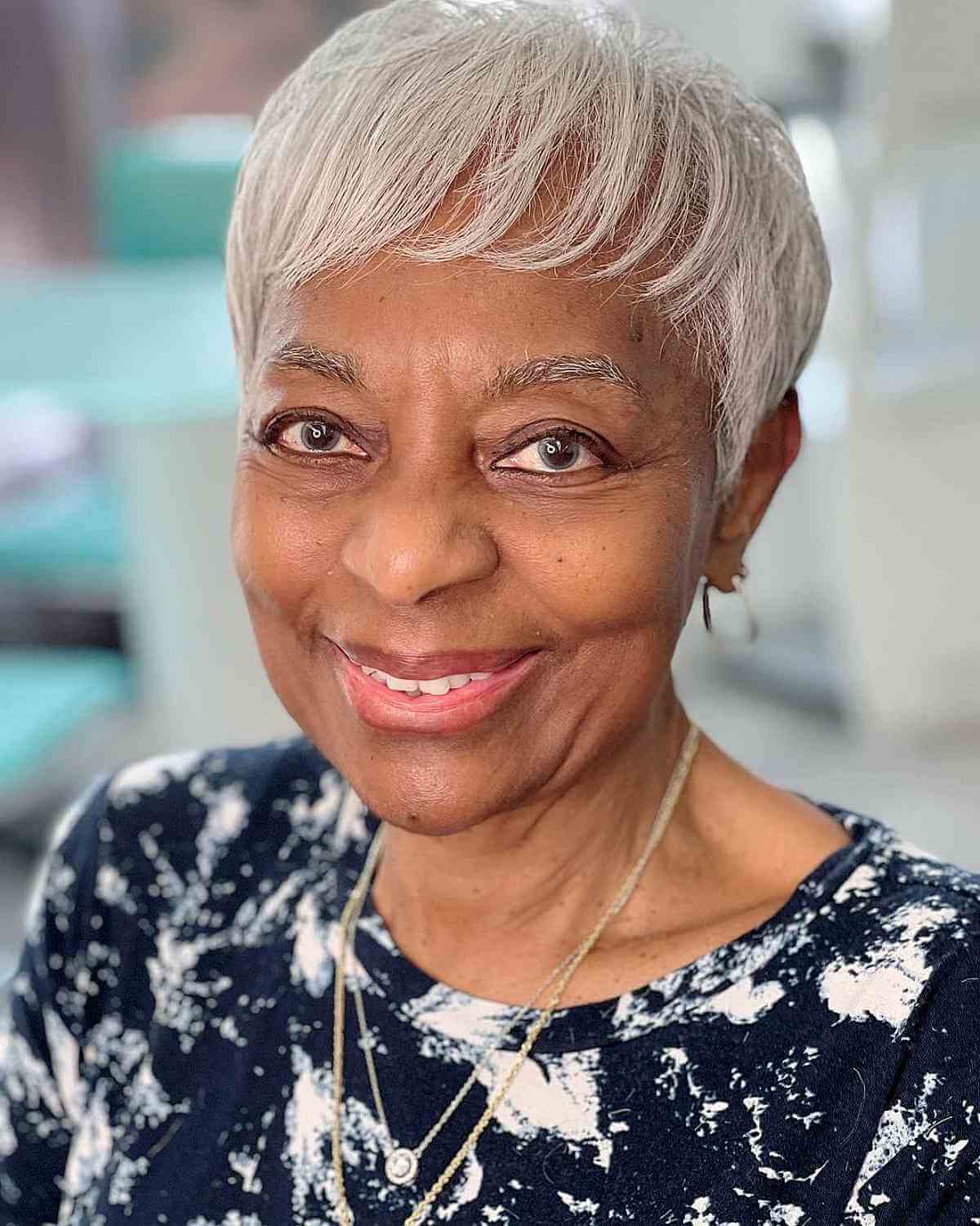 Elegant White Wispy Pixie for Older Black Women