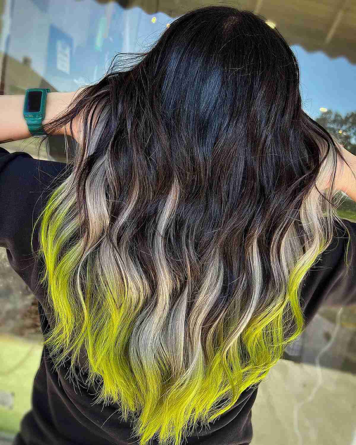 Gorgeous Black Waves with Blonde and Yellow Highlights