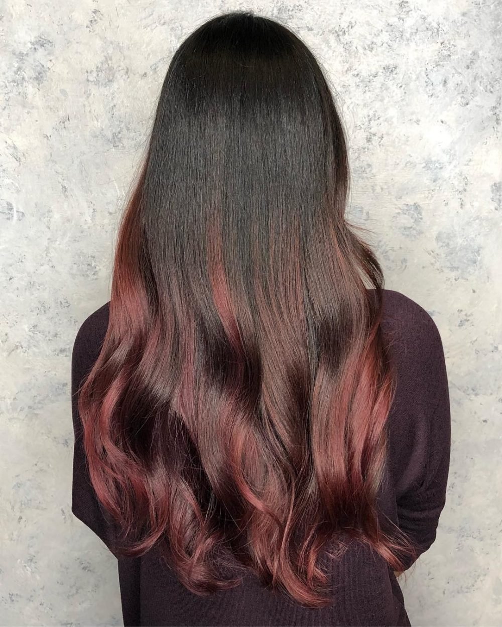 Enchanting dark to light burgundy ombre