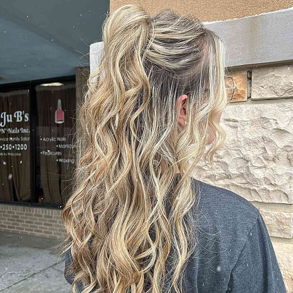 Enchanting Rooted Curls Half Up Half Down Hair for Prom