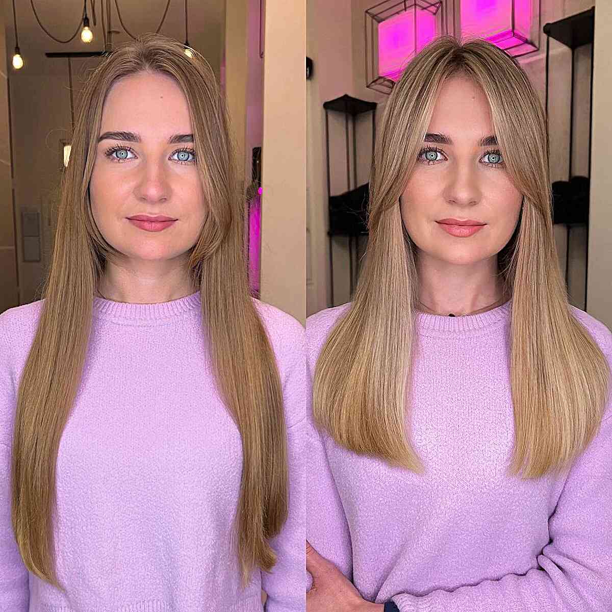 Expertly Styled Long Curtain Bangs for Straight Hair