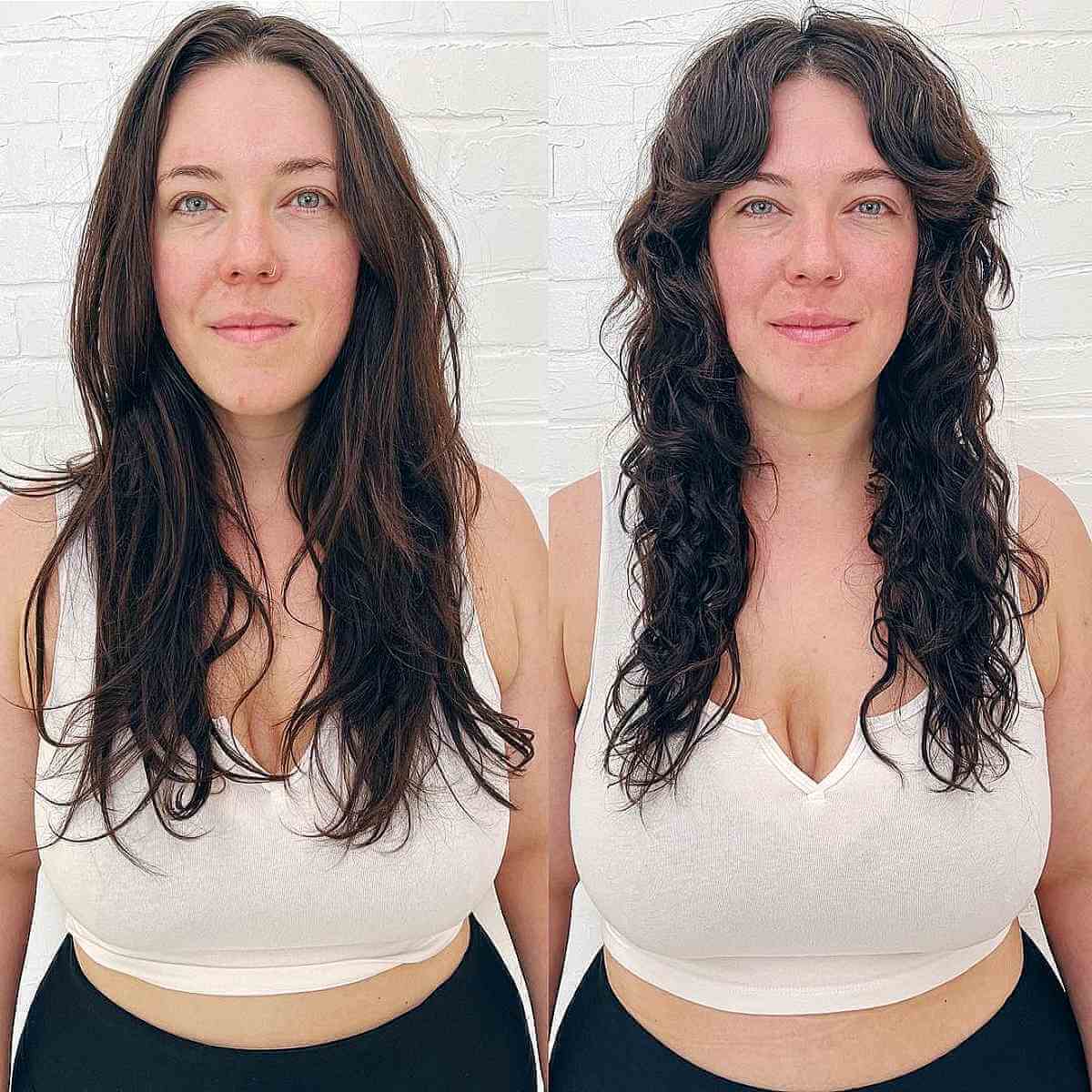 Extended Middle-Part Shag for Curly Hair