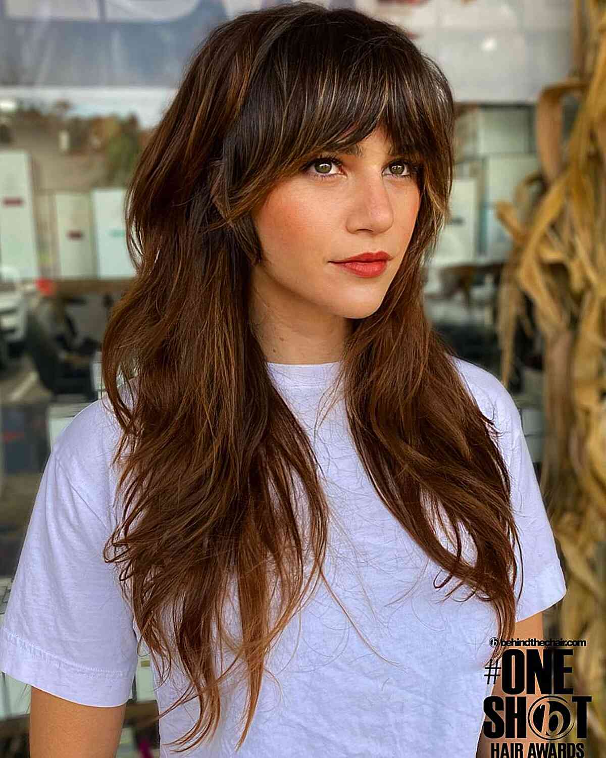 Long Wispy Shagged Cut with Bottleneck Bangs