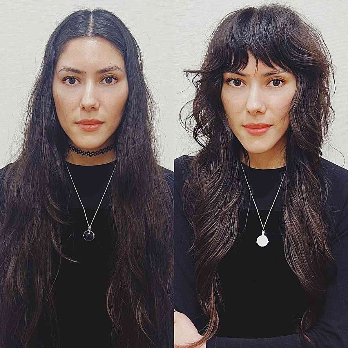 Extended Shaggy Wolf Haircut with Bangs for women with diamond shaped faces