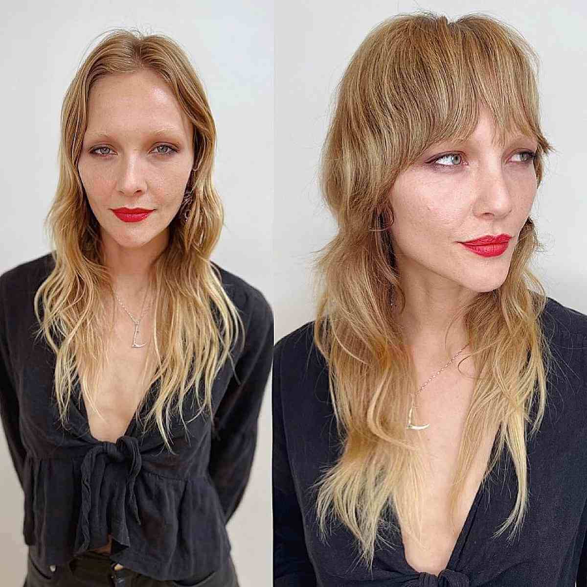 Extended Wolf Shag Haircut with Bangs for Women Over 40