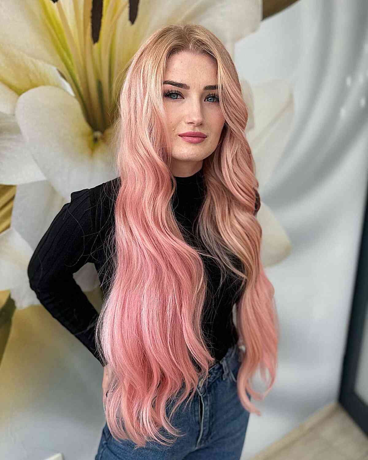 Extraordinarily Long Pink Balayage Hair