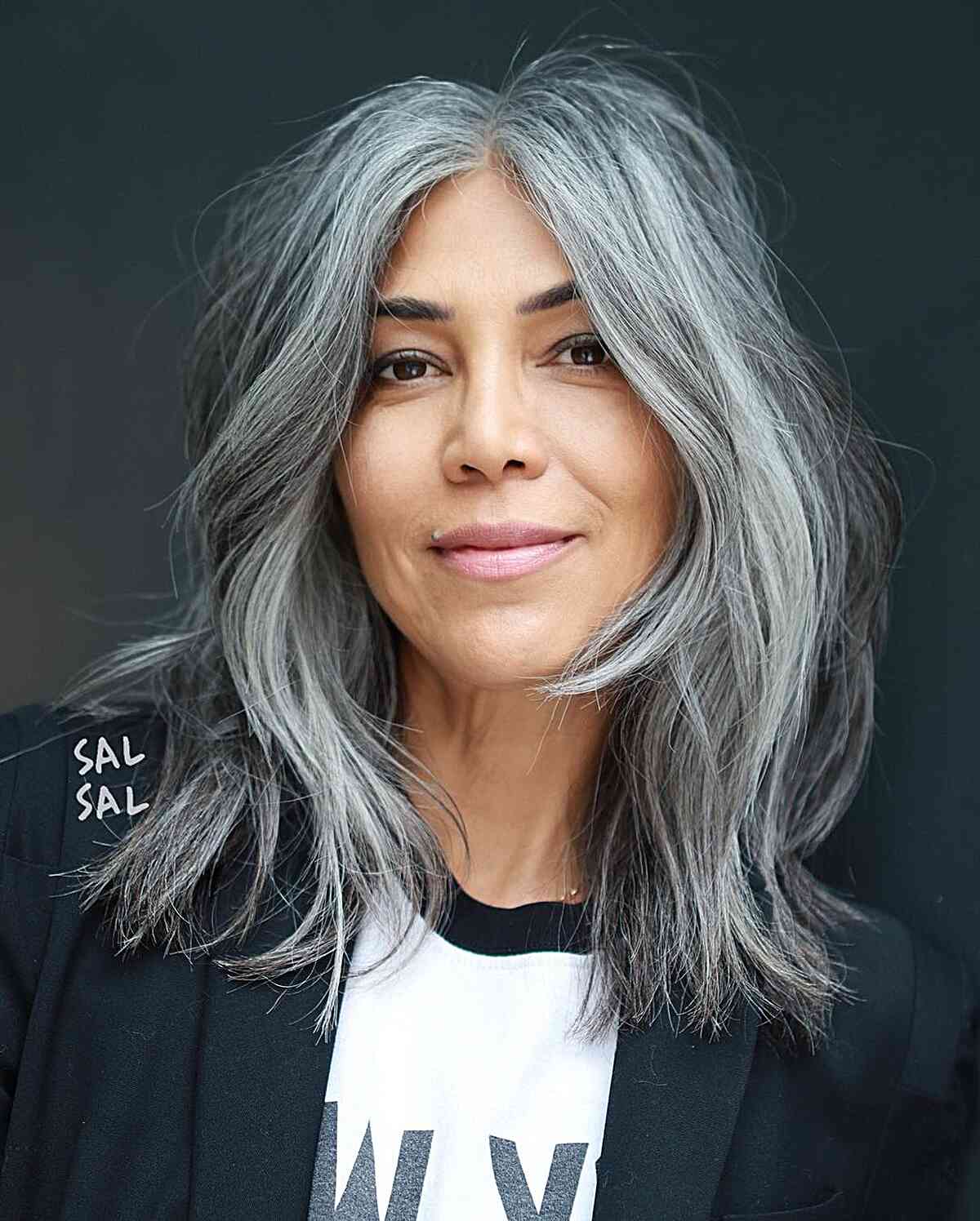 Wash and Wear Face-Framing Layers for Natural Silver Hair in Women Over 50