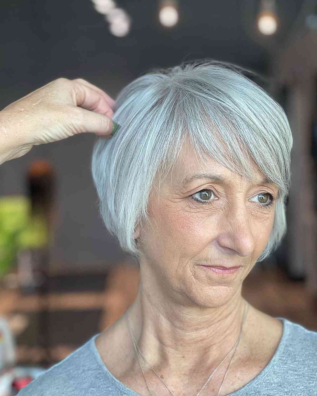 Feathered Bob with Side-Swept Bangs for Women Over 60