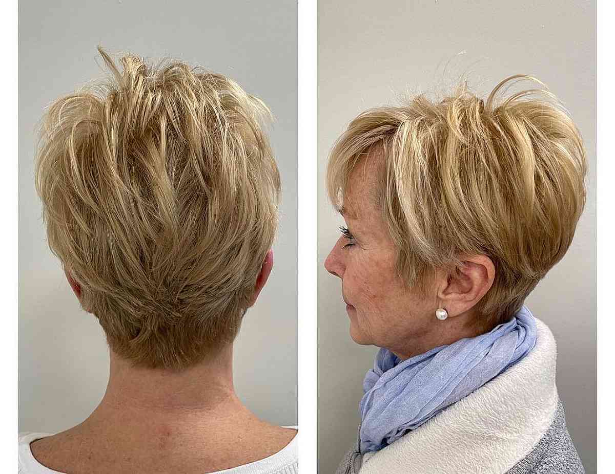 Feathered Layered Stacked Pixie for a Lady in Her Sixties