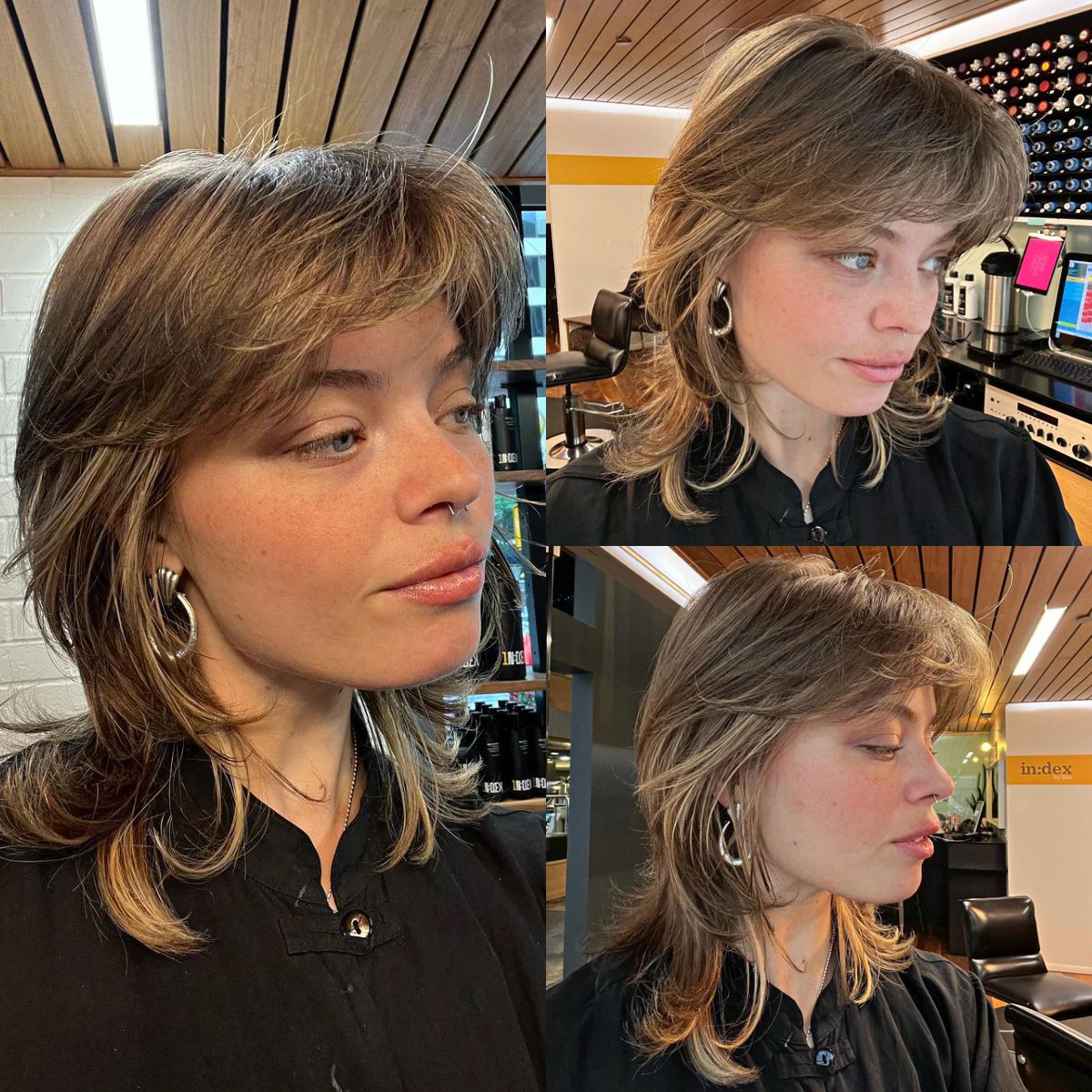 Medium Hair with Feathered Wispy Wolf Hairstyle and Bangs