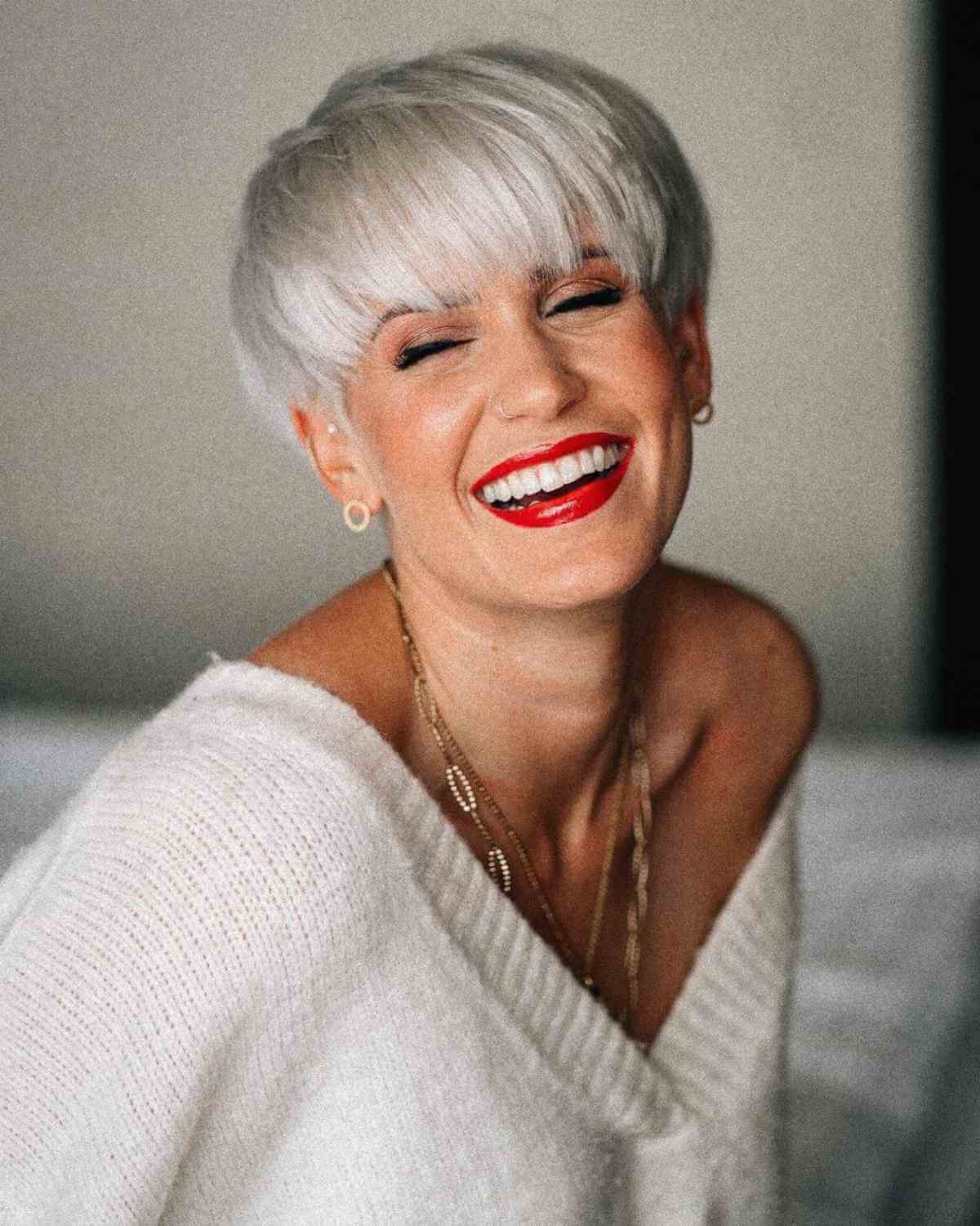 Feminine Platinum Silver Bowl Pixie Cut