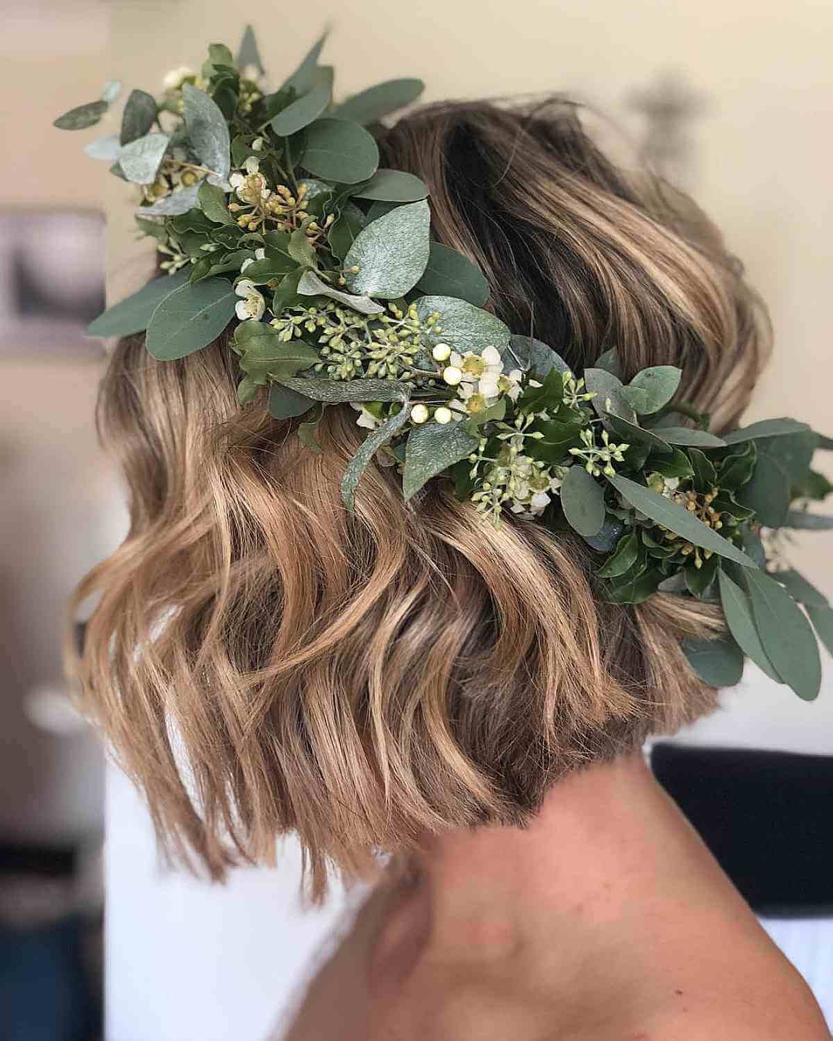 Floral Crown for Short Wavy Locks at Weddings