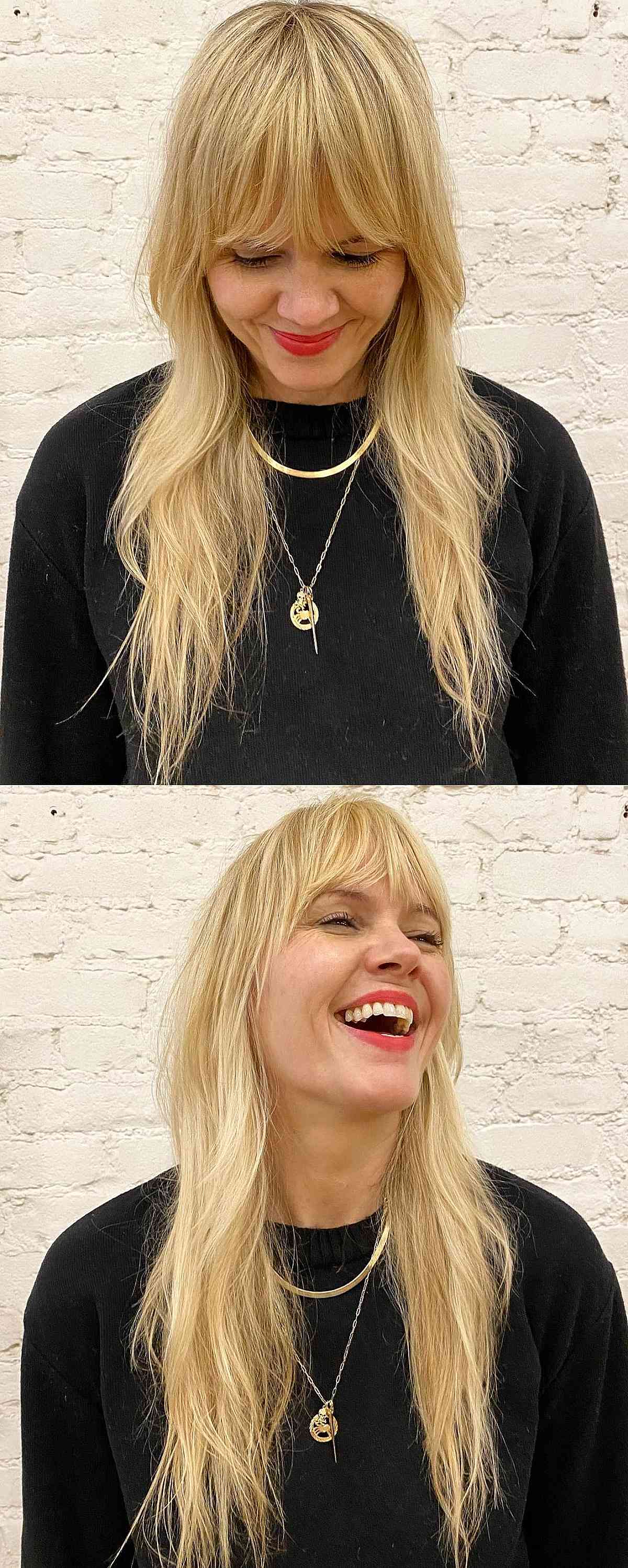 Flowing Blonde Shag Featuring Extended Bangs