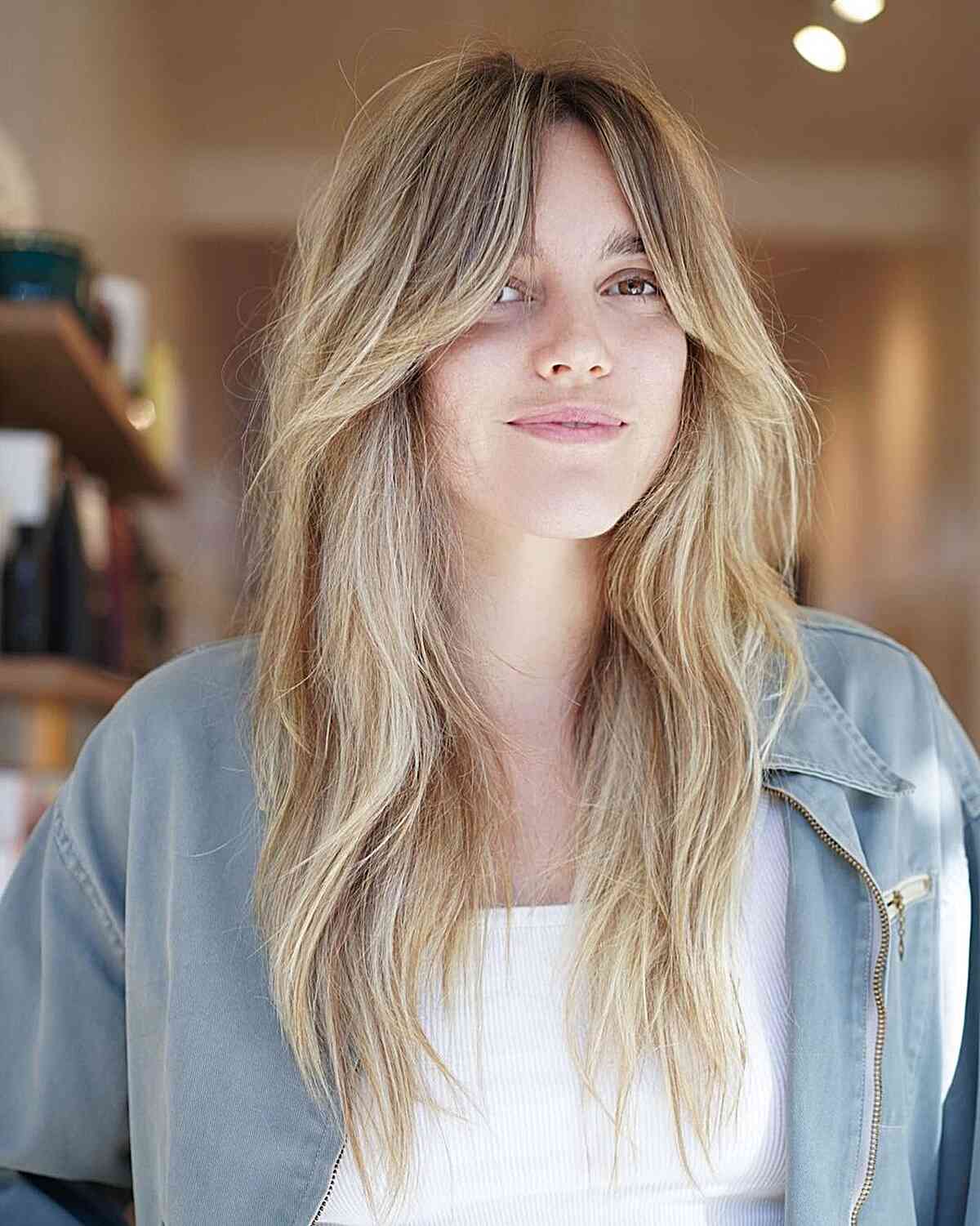 Flowing Straight Hair with Long Curtain Bangs