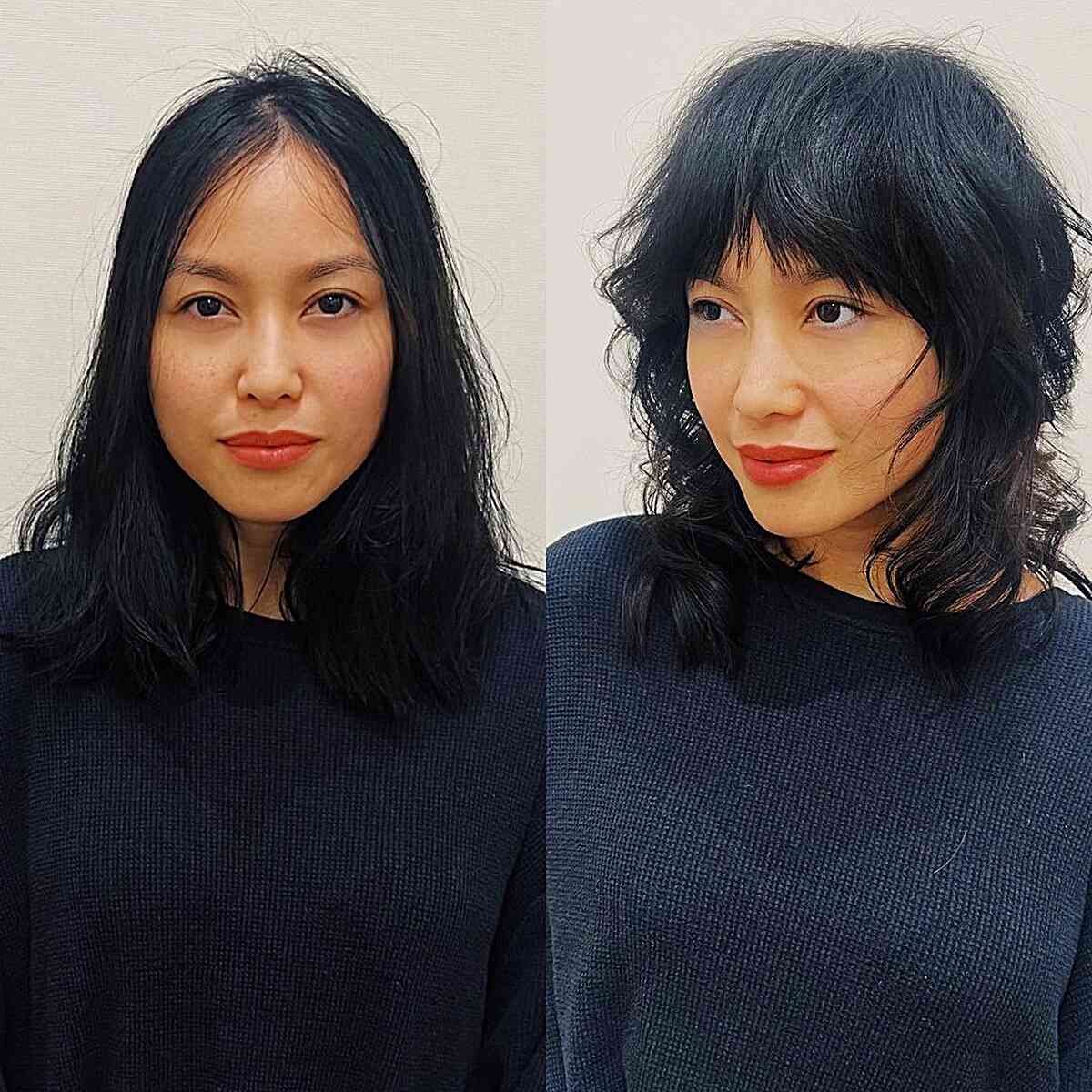 Medium Fringe-Emphasizing Edgy Shag for women with fine hair and full cheeks
