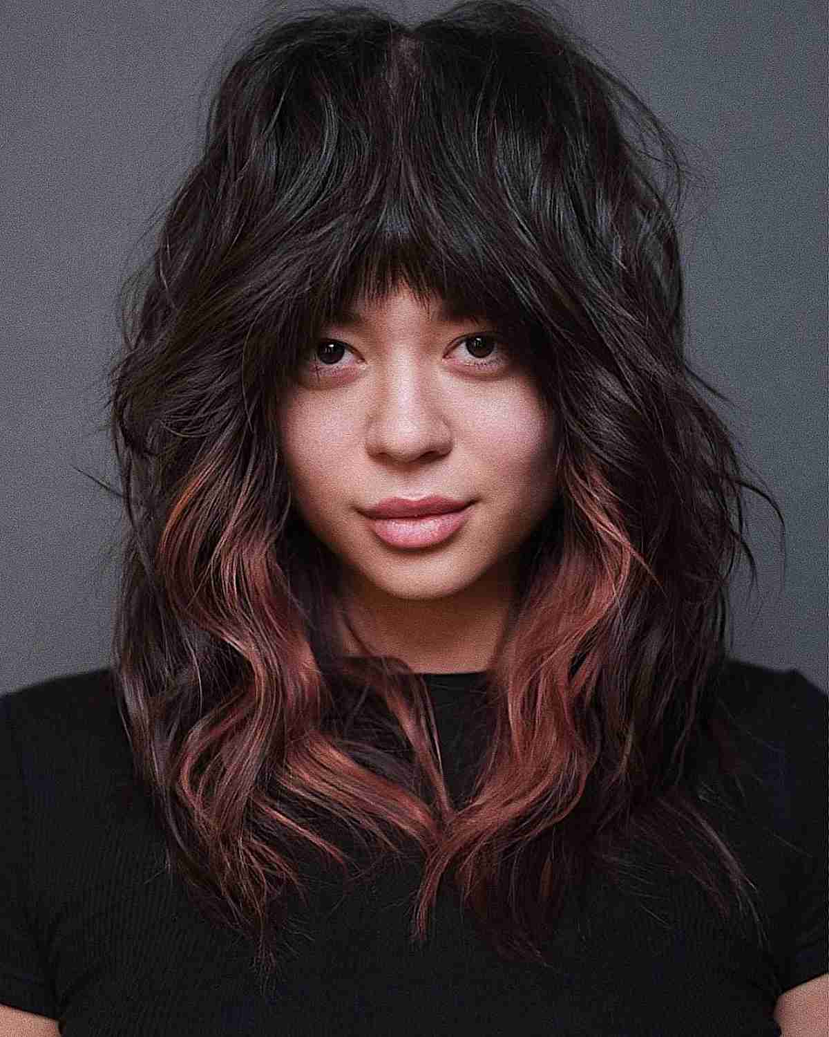 Shoulder-Length Face-Framing Shag with Bangs for Thick Hair