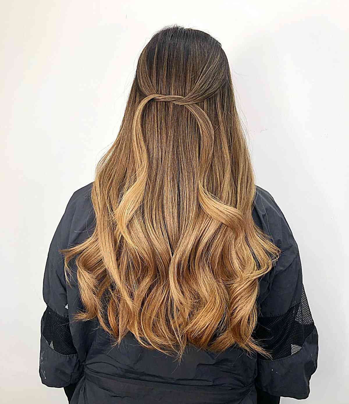 Transition from Walnut Brown to Dark Blonde Ombre for Long Hair