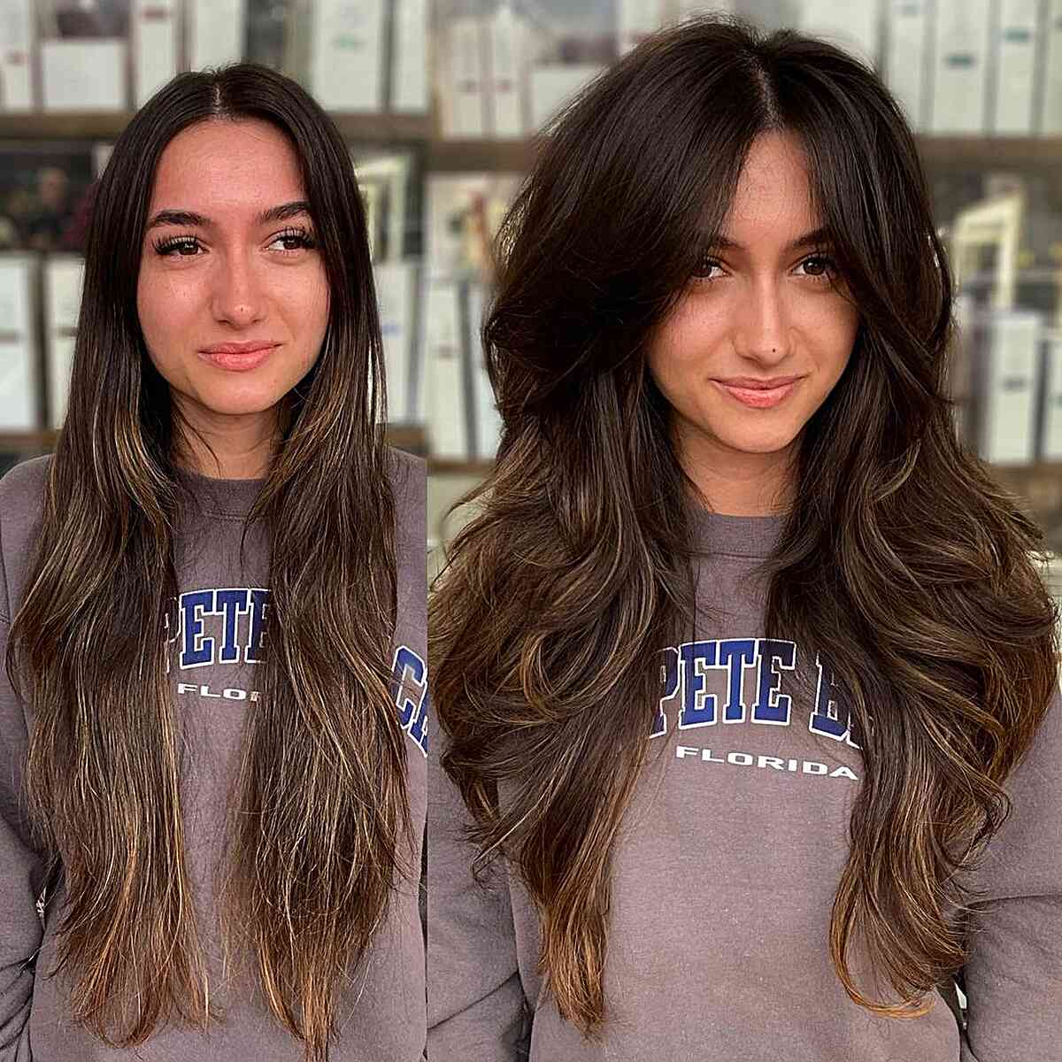 Wispy Full-bodied Center Part Gentle Shag for Longer Haircut