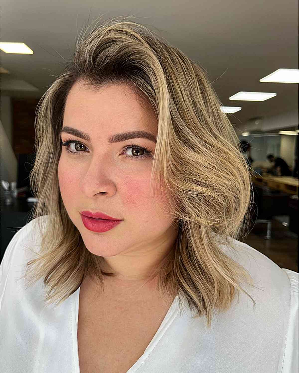 Full-Bodied Medium Hair Featuring a Deep Side Part for Finer Hair