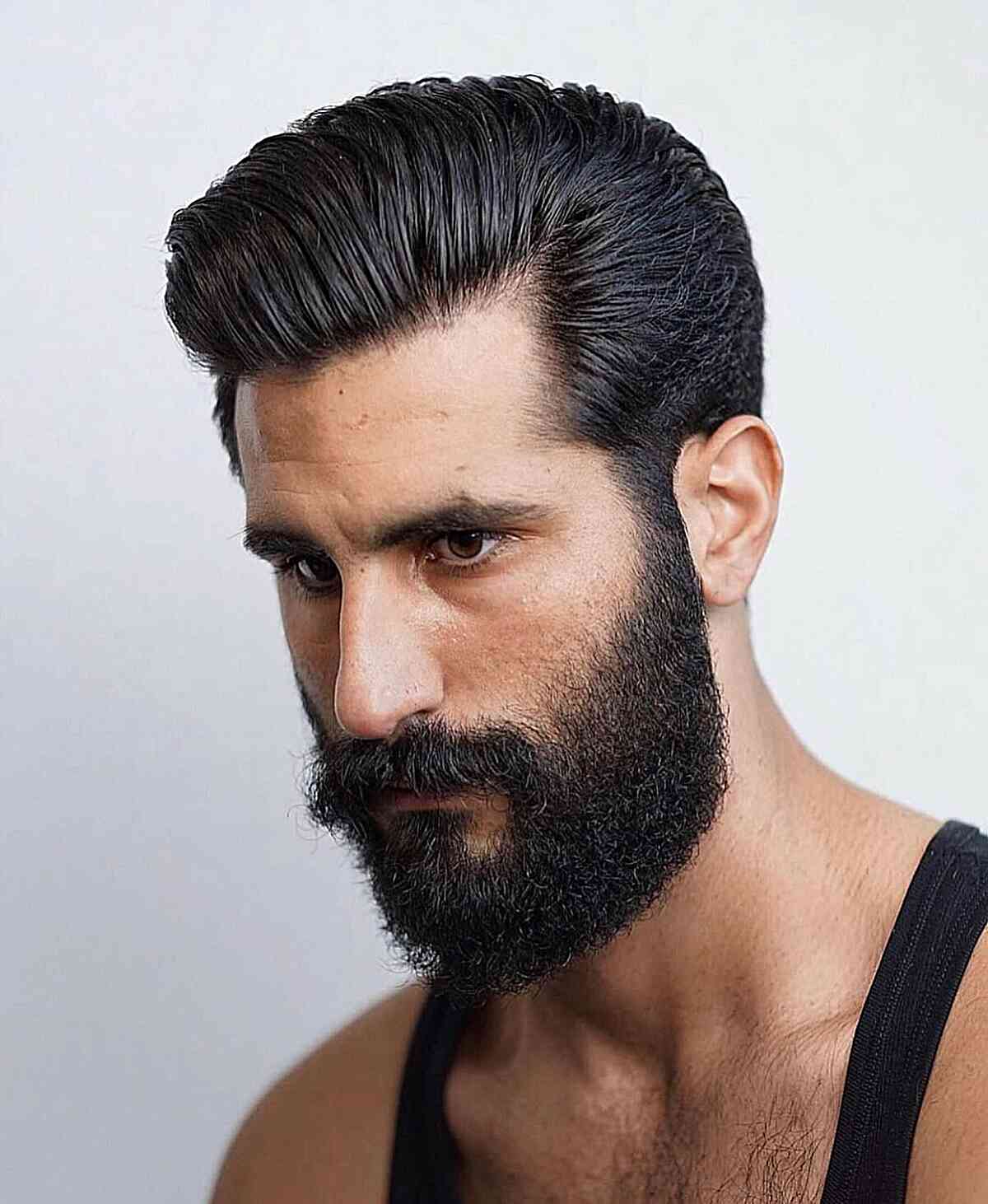 Full Pomp Look with Subtle Layers and Full Beard