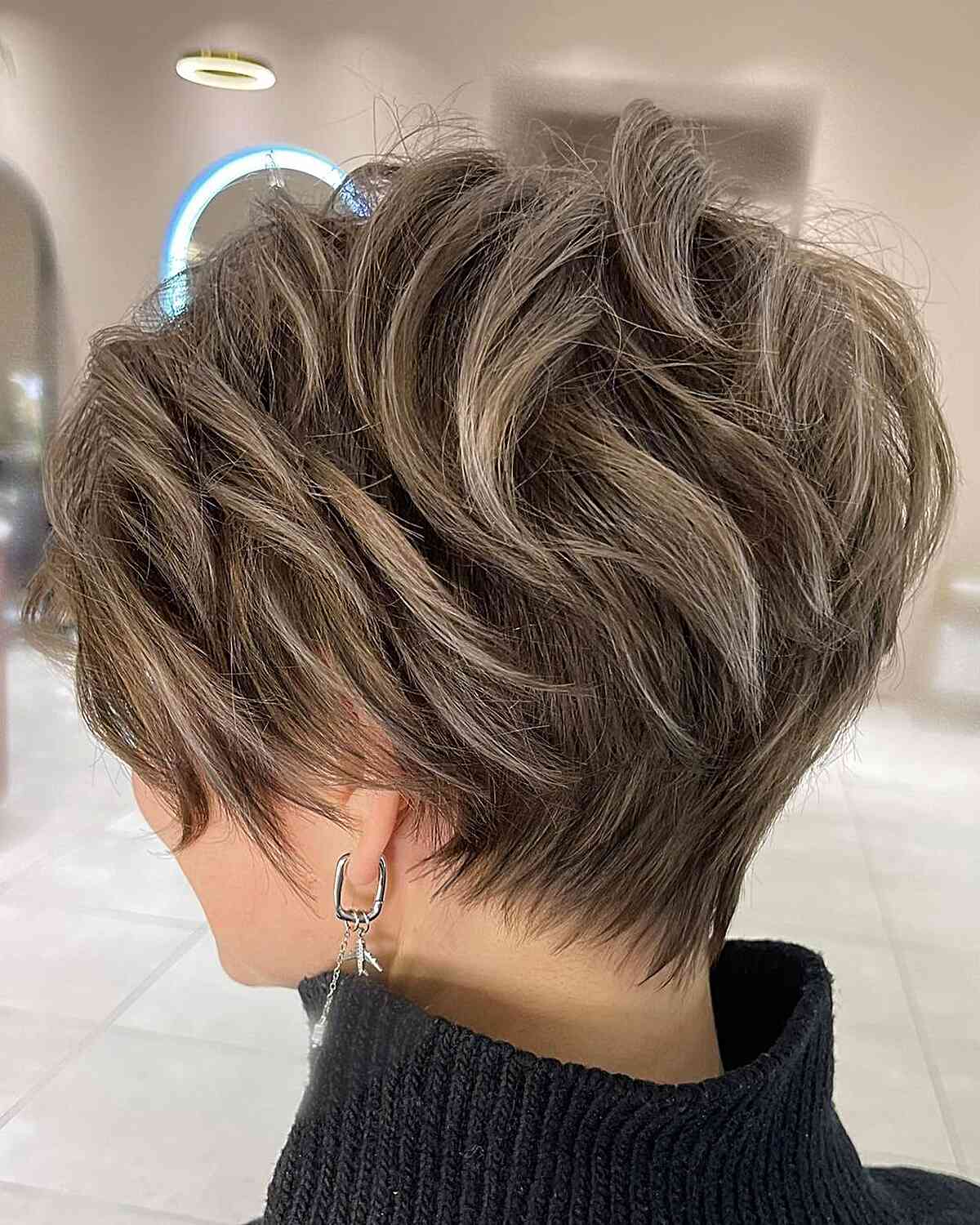 Gentle Ash Brown Layered Lixie for women with short thick hair