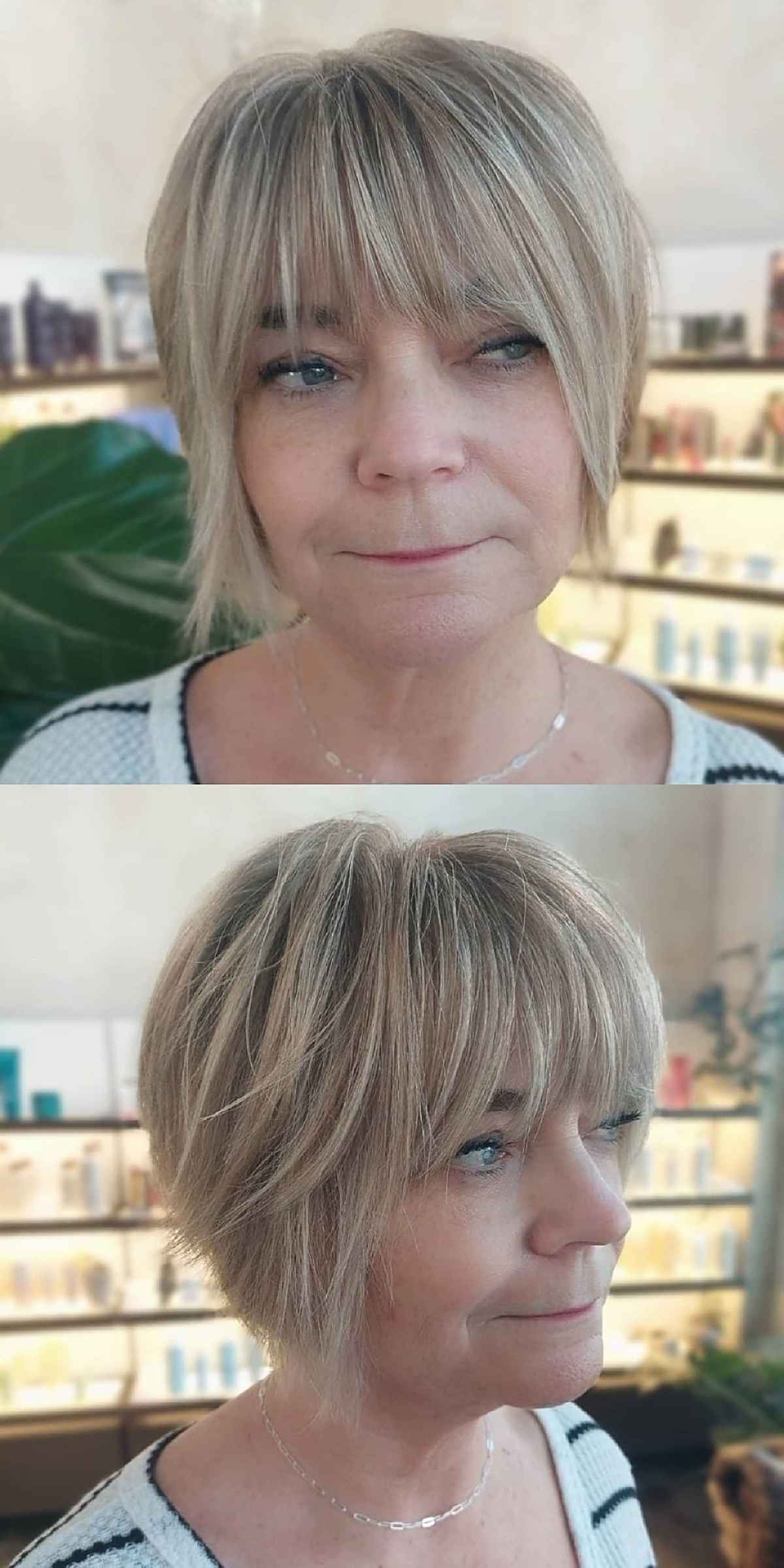 Gentle Bixie with Face-Framing Layers and Bangs