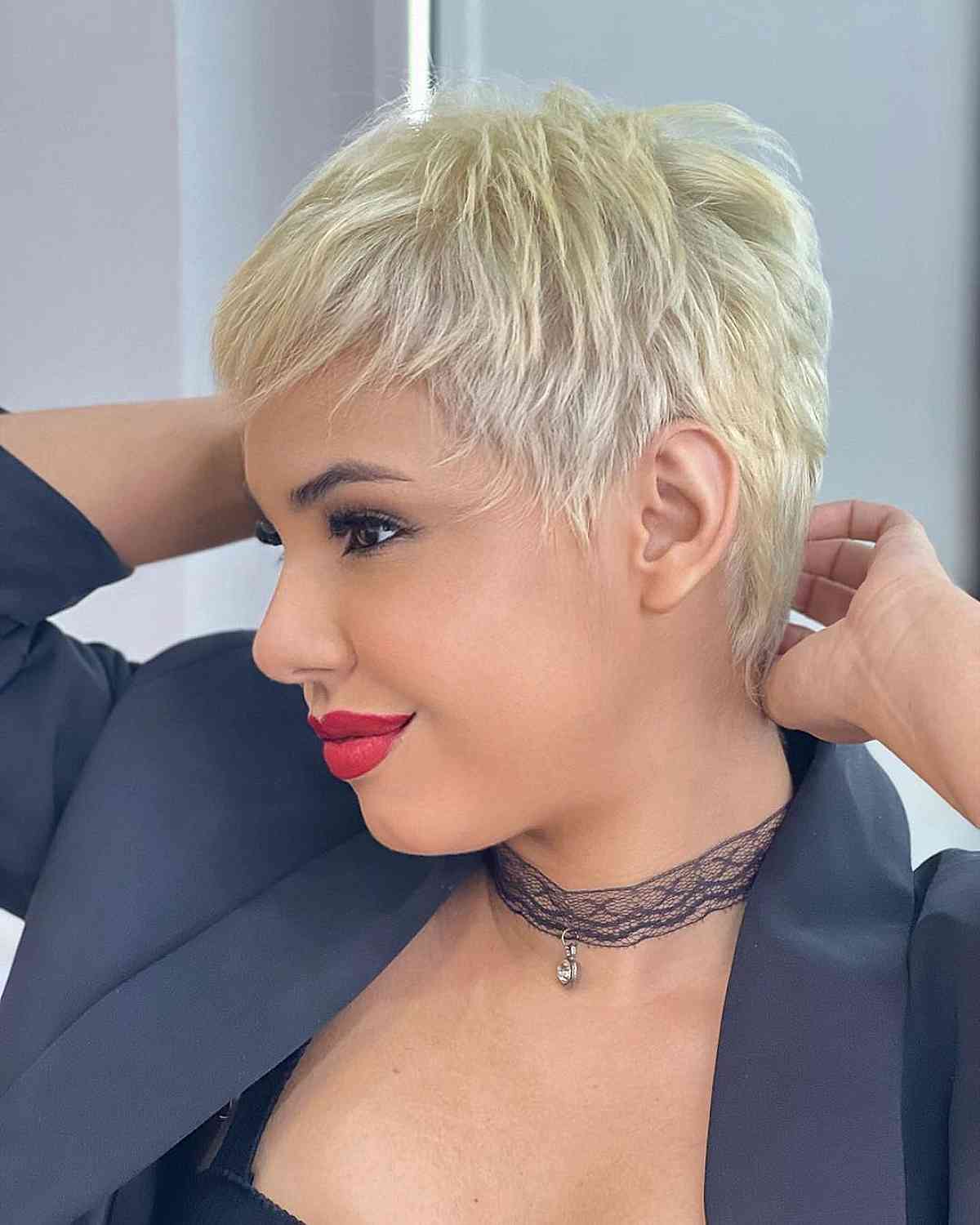 Gentle Blonde Tapered Pixie with Bangs for Fine Hair