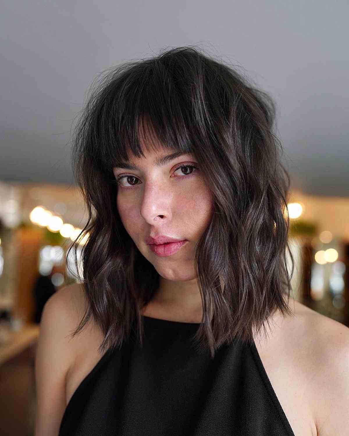 Gentle Blunt Textured Lob with Bangs