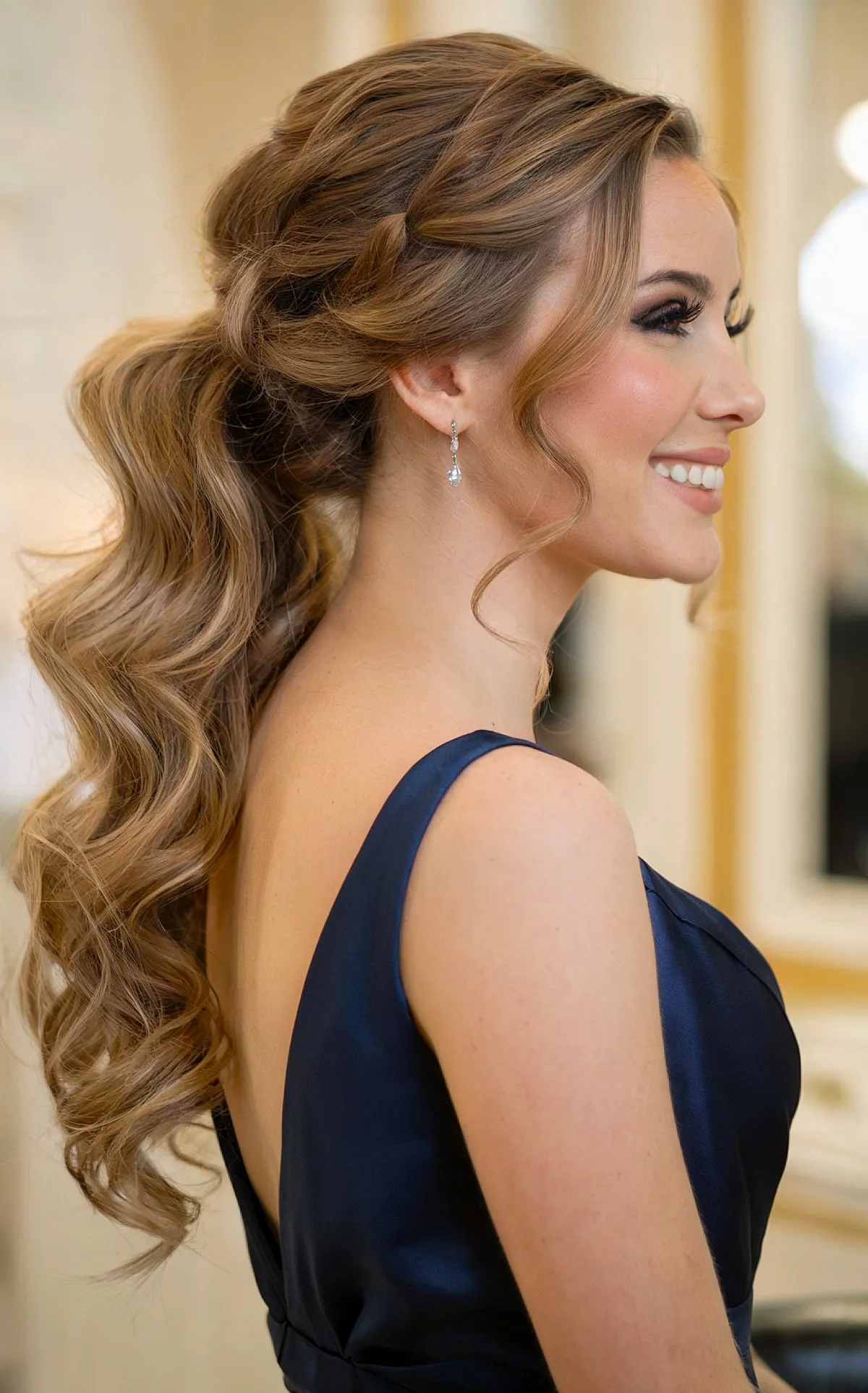 Low Ponytail with Loose Curls