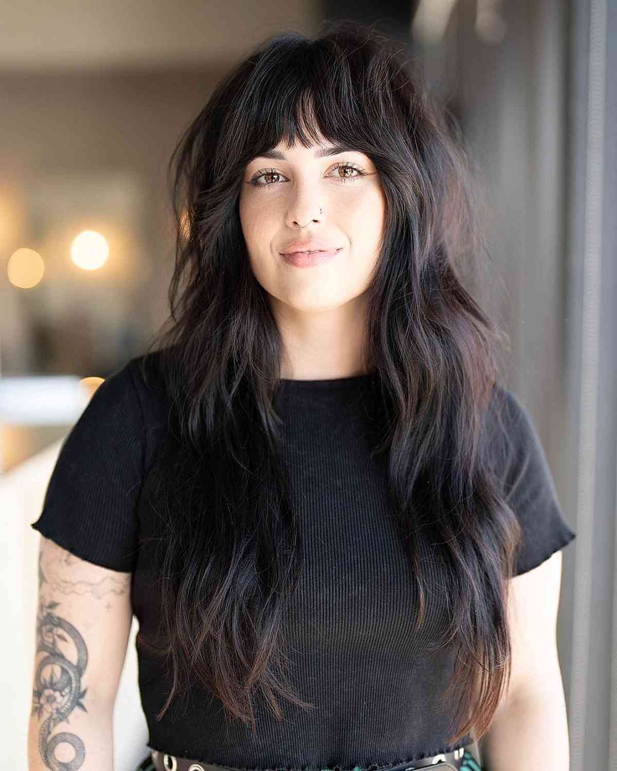 Gentle Shag with a Fringe for Long Black Fine Hair