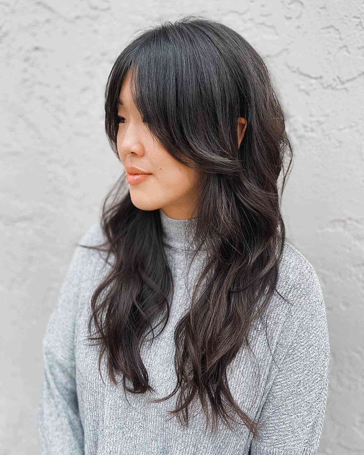 Long Gentle Shag with Flowing Waves and Facial Framing