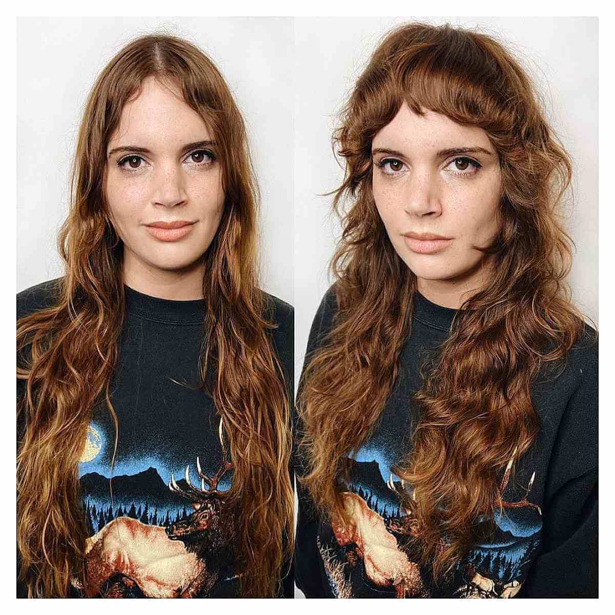 Long Gentle Shagged Cut with Brief Bangs