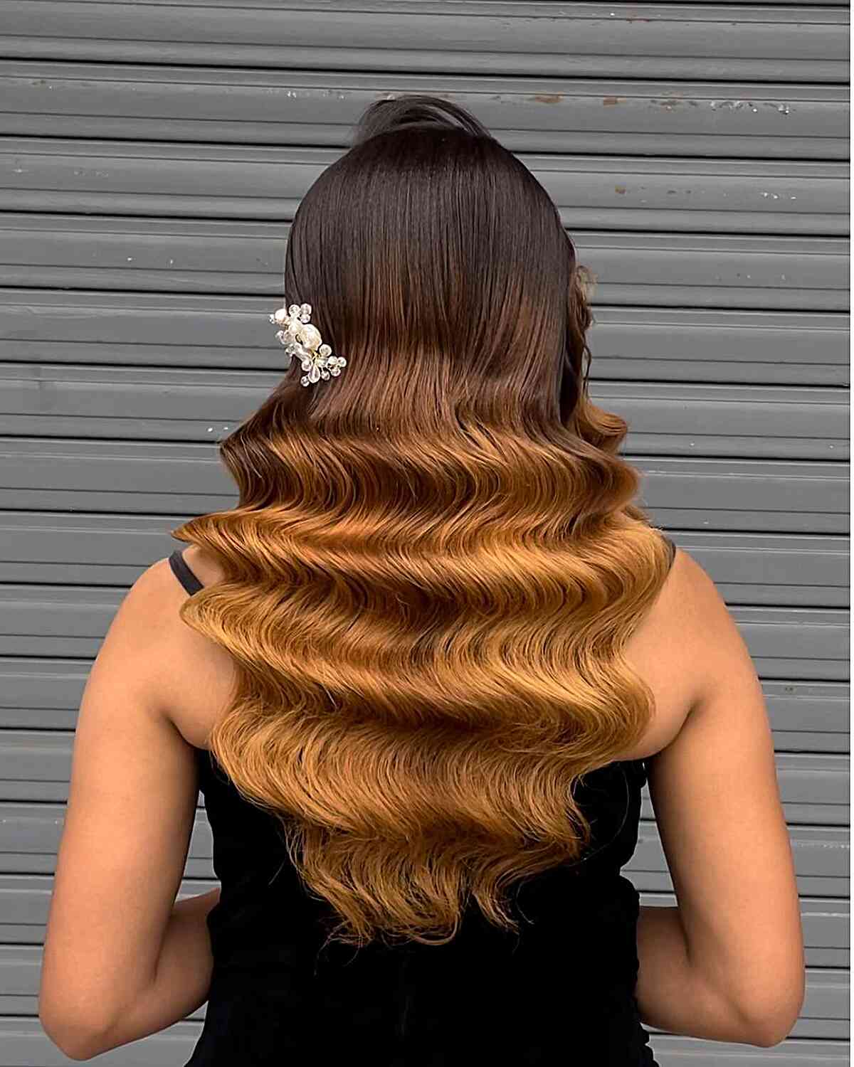 Glamorous Hollywood Waves for Long Ombre Hair for Bridesmaids