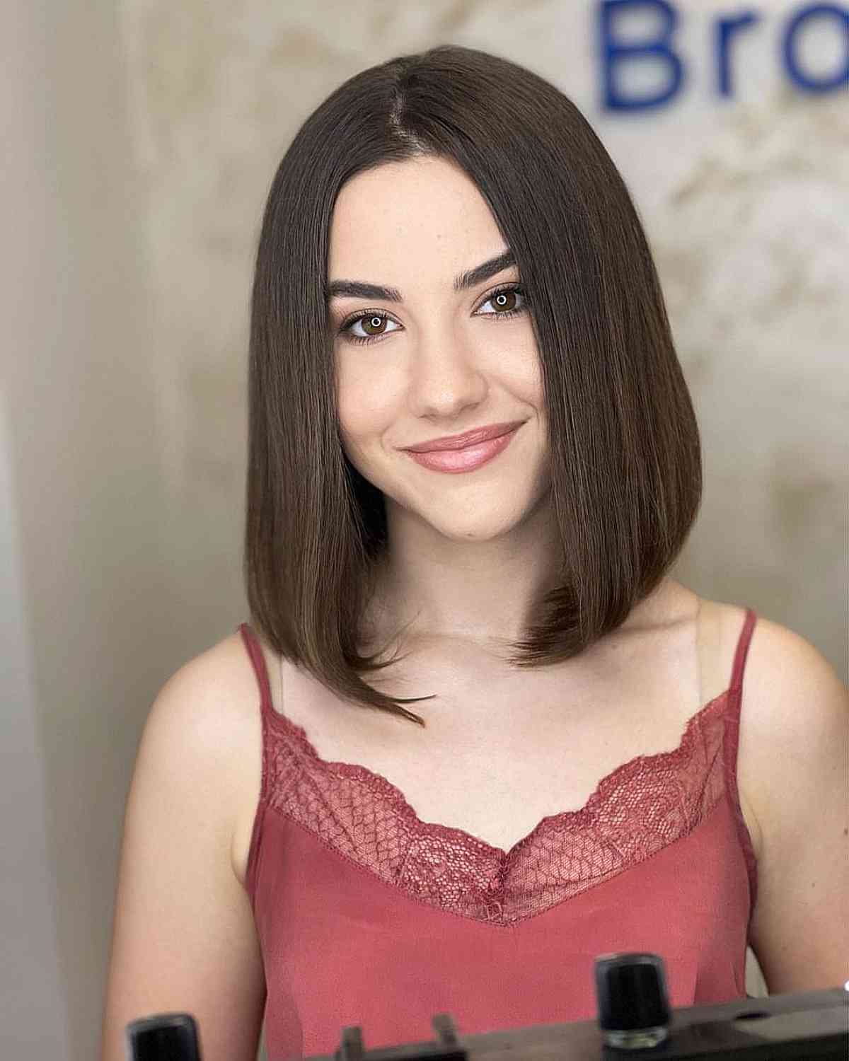 Glossy and Curved Lob for Straight Hair