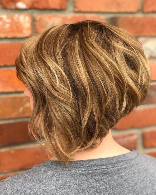 short angled golden balayage bob