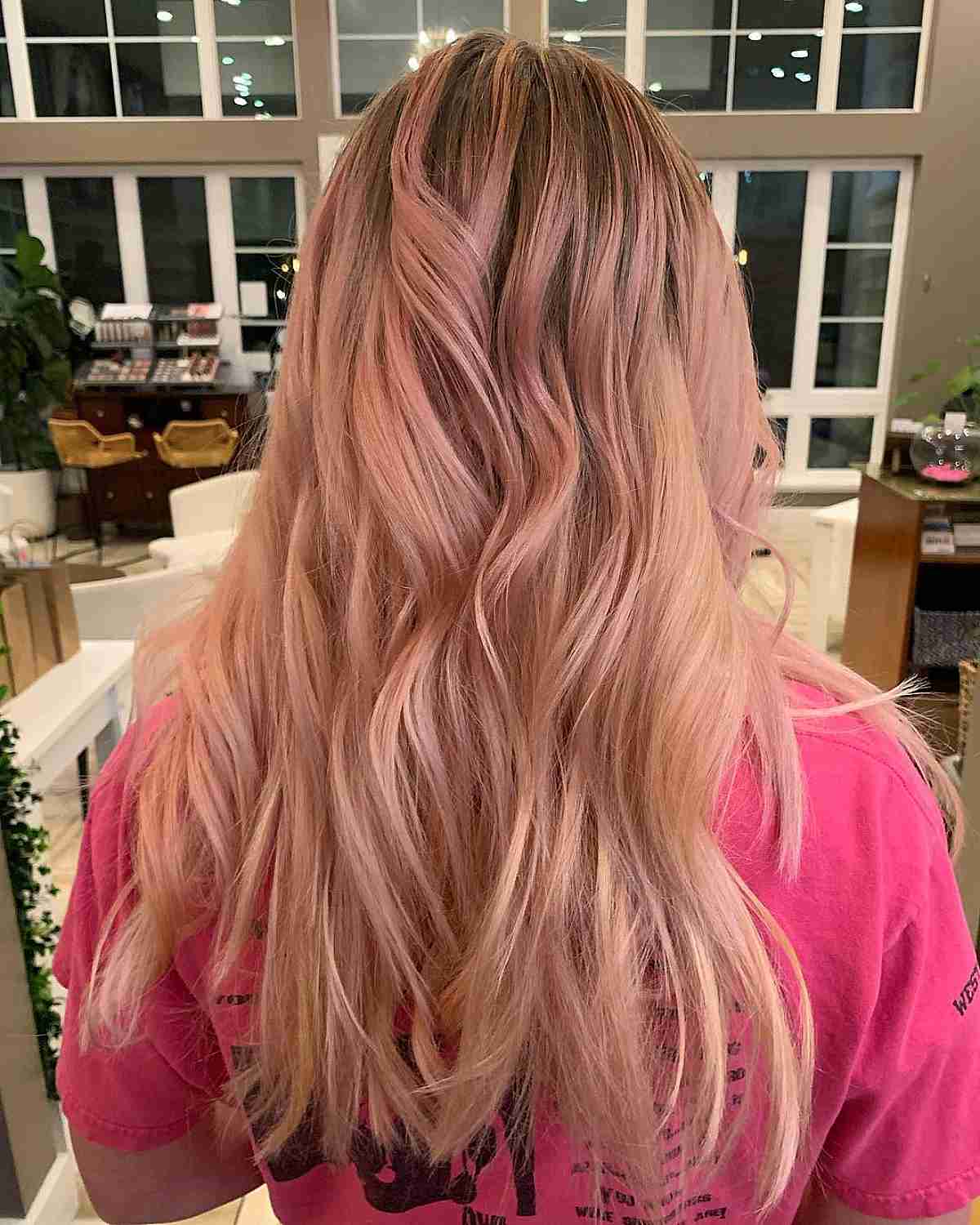 Golden Blonde with Delicate Rose Gold Balayage Undertones