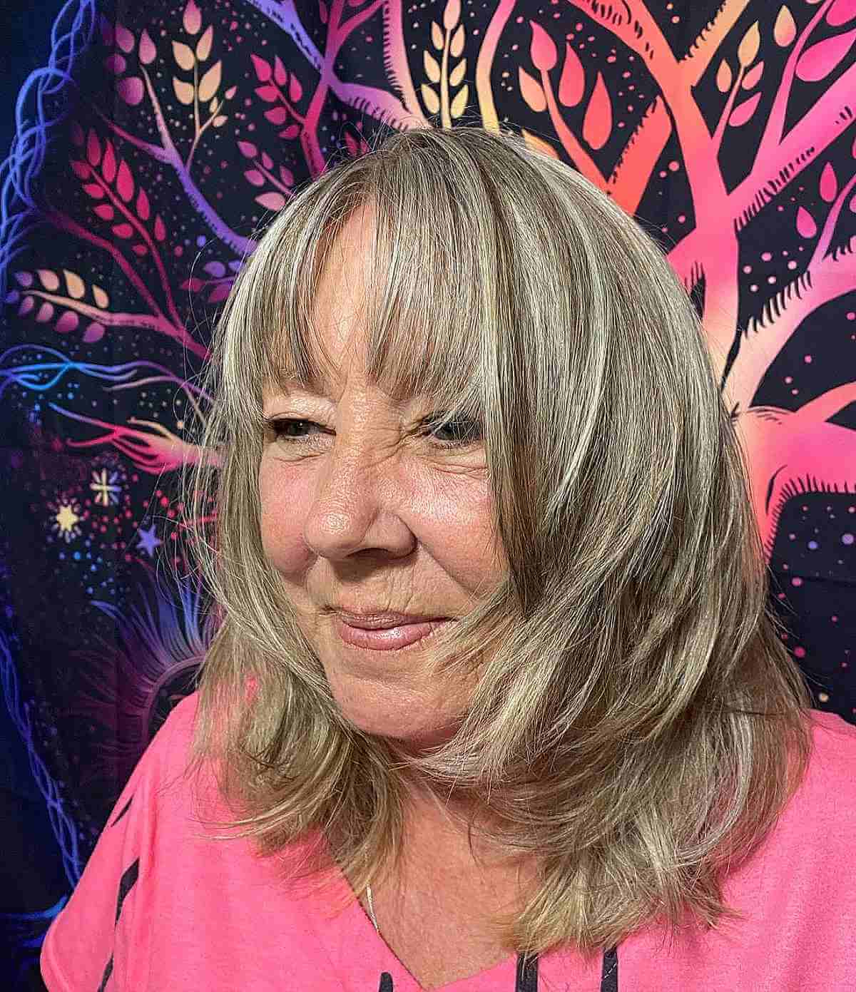 Medium Grey Blended Layered Hairstyle with Soft Fringe