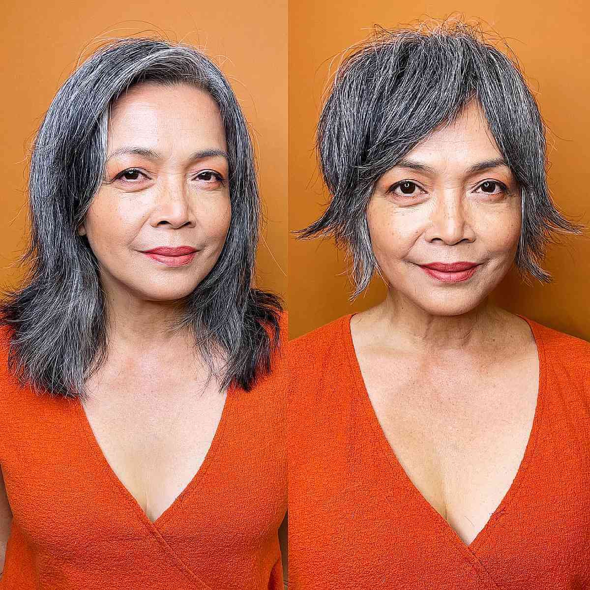 Grey & White Razor Cut with Layered Ends