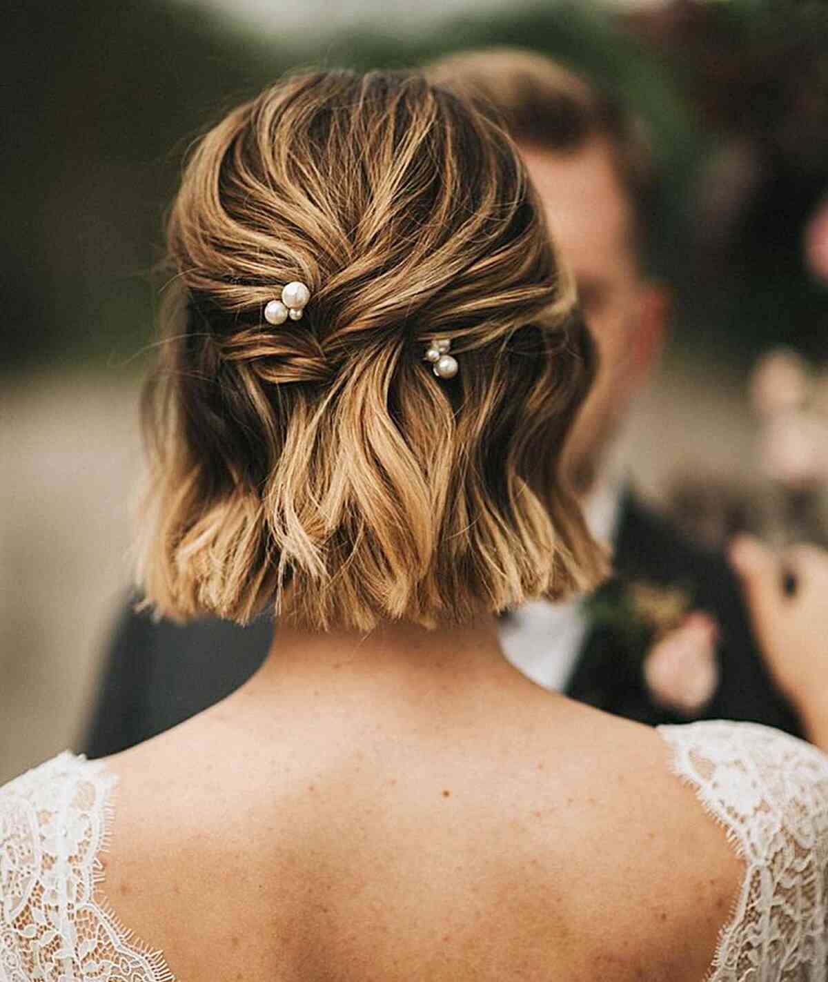 Half Up Bob to Neck Length for Weddings