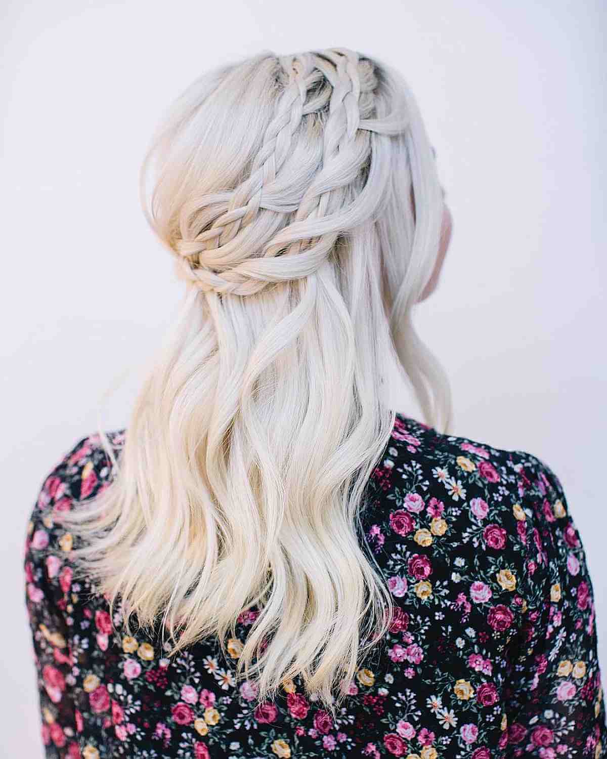 Half Up Braided Updo in Platinum Blonde