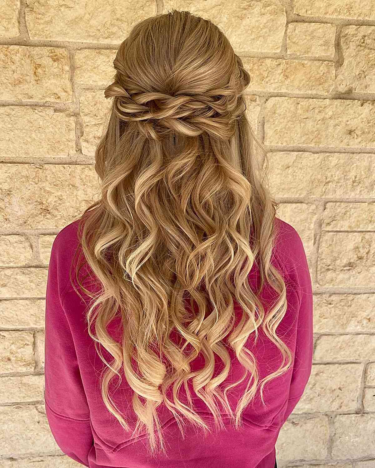 Half-Up Dutch Braids with Romantic Waves for Prom Night