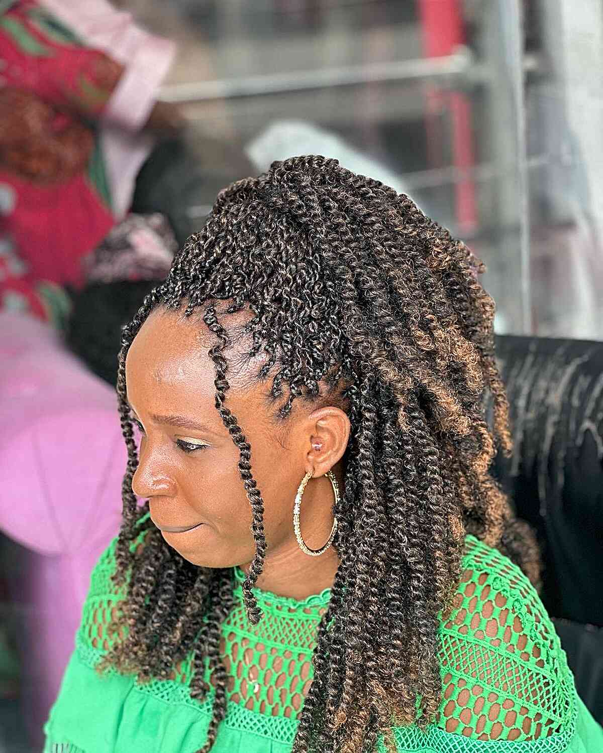 Half-Up Micro Twist Hairstyles for Mid-Long Natural Hair